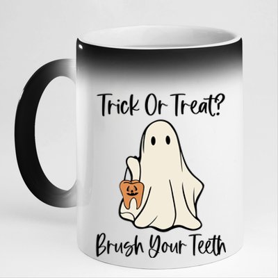 Trick Or Treat Brush Your Teeth Halloween Dentist Dental Gift 11oz Black Color Changing Mug