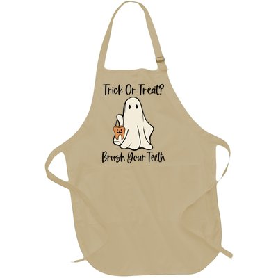 Trick Or Treat Brush Your Teeth Halloween Dentist Dental Gift Full-Length Apron With Pockets