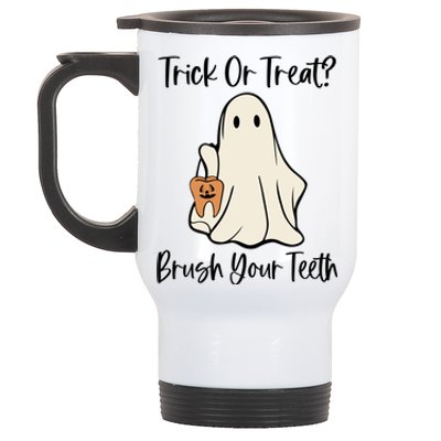 Trick Or Treat Brush Your Teeth Halloween Dentist Dental Gift Stainless Steel Travel Mug