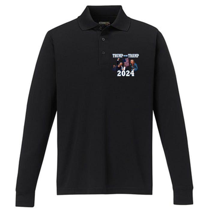 Trump Or The Tramp 2024 Vote For Trump Trump Vance 2024 Performance Long Sleeve Polo