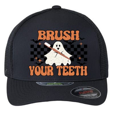 Trick Or Treat Brush Your Teeth Dental Squad Retro Halloween Cool Gift Flexfit Unipanel Trucker Cap