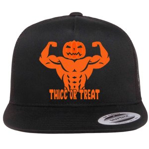 Trick Or Treat Pumpkin Halloween Costume Workout Gym Lover Flat Bill Trucker Hat