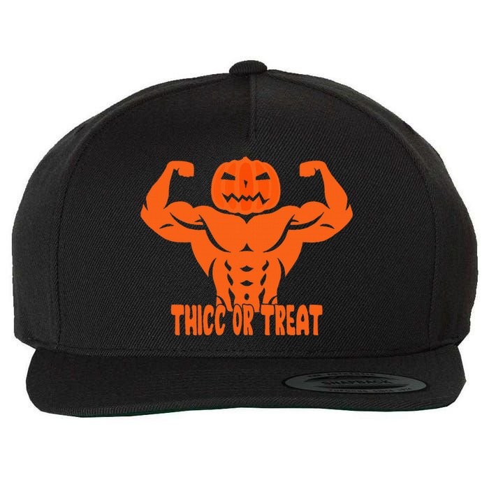 Trick Or Treat Pumpkin Halloween Costume Workout Gym Lover Wool Snapback Cap