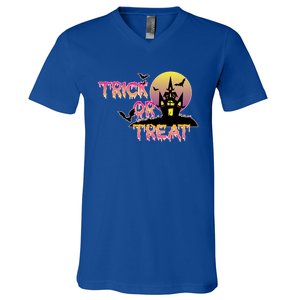 Trick Or Treat Funny Horror House Halloween Party Costume Gift V-Neck T-Shirt