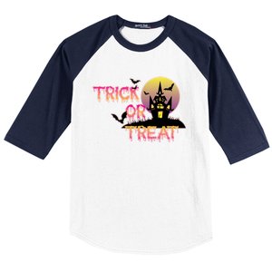 Trick Or Treat Funny Horror House Halloween Party Costume Gift Baseball Sleeve Shirt