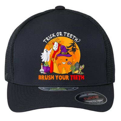 Trick Or Teeth Brush Your Teeth Halloween Tooth As Zombie Gift Flexfit Unipanel Trucker Cap