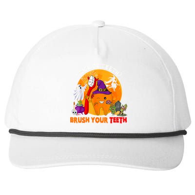 Trick Or Teeth Brush Your Teeth Halloween Tooth As Zombie Gift Snapback Five-Panel Rope Hat