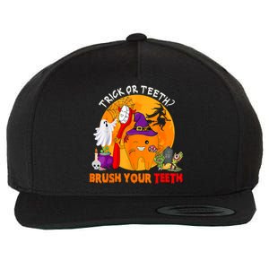 Trick Or Teeth Brush Your Teeth Halloween Tooth As Zombie Gift Wool Snapback Cap