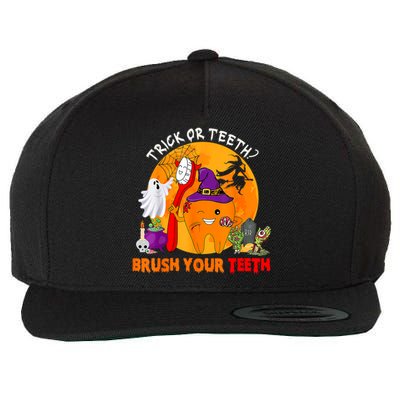 Trick Or Teeth Brush Your Teeth Halloween Tooth As Zombie Gift Wool Snapback Cap