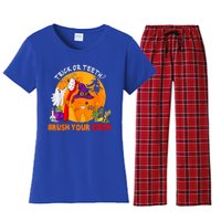 Trick Or Teeth Brush Your Teeth Halloween Tooth As Zombie Gift Women's Flannel Pajama Set