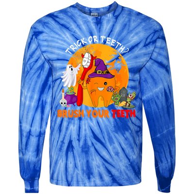 Trick Or Teeth Brush Your Teeth Halloween Tooth As Zombie Gift Tie-Dye Long Sleeve Shirt