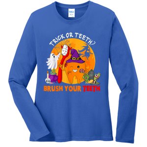 Trick Or Teeth Brush Your Teeth Halloween Tooth As Zombie Gift Ladies Long Sleeve Shirt