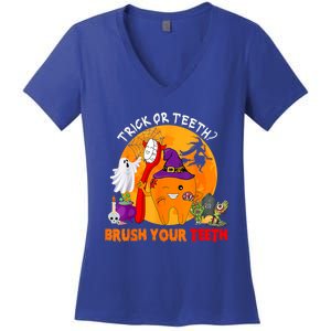 Trick Or Teeth Brush Your Teeth Halloween Tooth As Zombie Gift Women's V-Neck T-Shirt