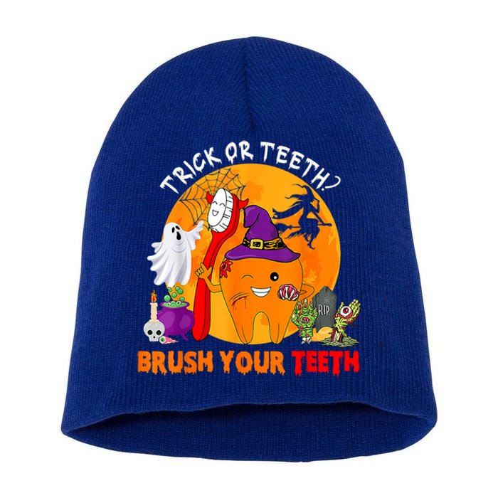 Trick Or Teeth Brush Your Teeth Halloween Tooth As Zombie Gift Short Acrylic Beanie