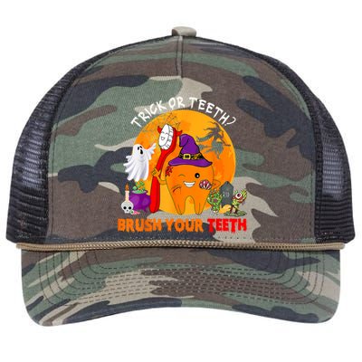 Trick Or Teeth Brush Your Teeth Halloween Tooth As Zombie Gift Retro Rope Trucker Hat Cap