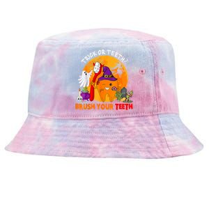 Trick Or Teeth Brush Your Teeth Halloween Tooth As Zombie Gift Tie-Dyed Bucket Hat