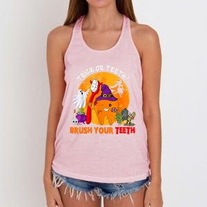 Trick Or Teeth Brush Your Teeth Halloween Tooth As Zombie Gift Women's Knotted Racerback Tank