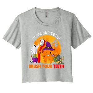 Trick Or Teeth Brush Your Teeth Halloween Tooth As Zombie Gift Women's Crop Top Tee