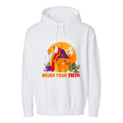 Trick Or Teeth Brush Your Teeth Halloween Tooth As Zombie Gift Garment-Dyed Fleece Hoodie