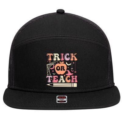 Trick Or Teach Funny Teacher Halloween 7 Panel Mesh Trucker Snapback Hat