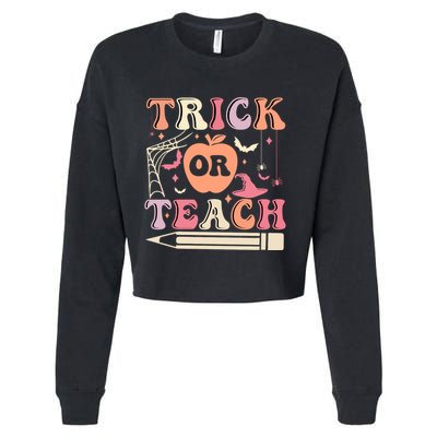 Trick Or Teach Funny Teacher Halloween Cropped Pullover Crew