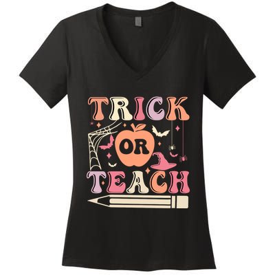 Trick Or Teach Funny Teacher Halloween Women's V-Neck T-Shirt