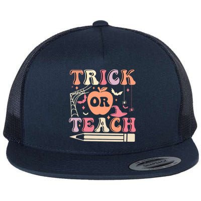 Trick Or Teach Funny Teacher Halloween Flat Bill Trucker Hat