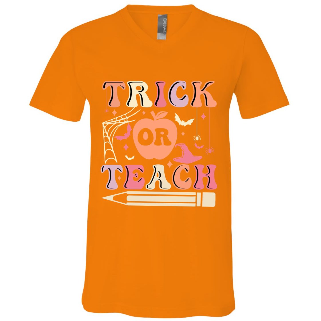 Trick Or Teach Funny Teacher Halloween V-Neck T-Shirt