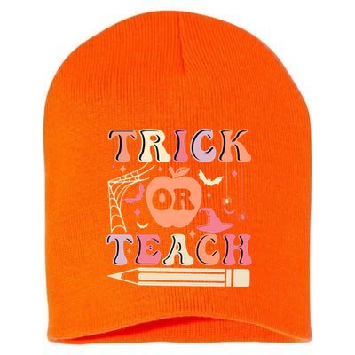 Trick Or Teach Funny Teacher Halloween Short Acrylic Beanie