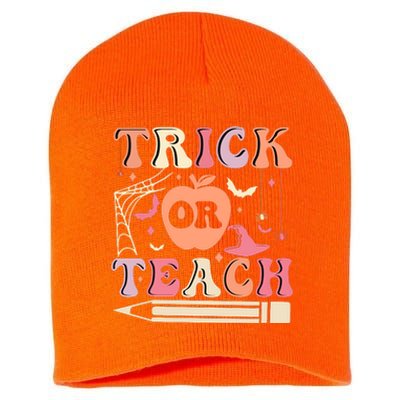 Trick Or Teach Funny Teacher Halloween Short Acrylic Beanie