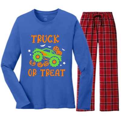 Truck Or Treat Truck Pumpkin Halloween Costume Truck Gift Women's Long Sleeve Flannel Pajama Set 