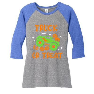 Truck Or Treat Truck Pumpkin Halloween Costume Truck Gift Women's Tri-Blend 3/4-Sleeve Raglan Shirt