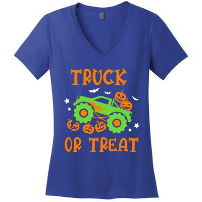 Truck Or Treat Truck Pumpkin Halloween Costume Truck Gift Women's V-Neck T-Shirt