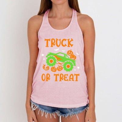 Truck Or Treat Truck Pumpkin Halloween Costume Truck Gift Women's Knotted Racerback Tank