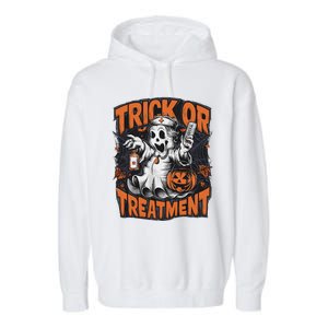 Trick Or Treatment Halloween Nurse Squad Autumn October Garment-Dyed Fleece Hoodie