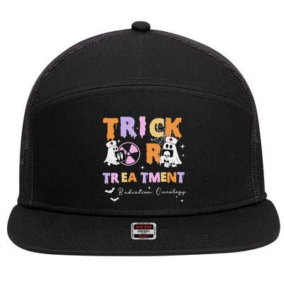 Trick Or Treatment Radiation Oncology Rad Therapy Halloween 7 Panel Mesh Trucker Snapback Hat