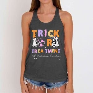 Trick Or Treatment Radiation Oncology Rad Therapy Halloween Women's Knotted Racerback Tank