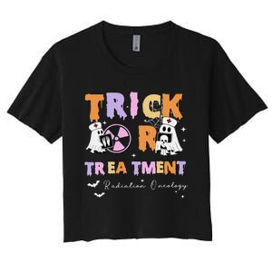 Trick Or Treatment Radiation Oncology Rad Therapy Halloween Women's Crop Top Tee