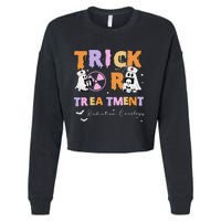 Trick Or Treatment Radiation Oncology Rad Therapy Halloween Cropped Pullover Crew