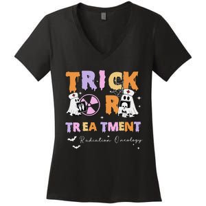 Trick Or Treatment Radiation Oncology Rad Therapy Halloween Women's V-Neck T-Shirt