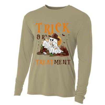 Trick Or Treatment Western Respiratory Therapist Halloween Cooling Performance Long Sleeve Crew