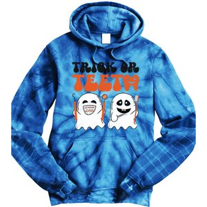 Trick Or Teeth Dental Cute Spooky Dentist Halloween Costume Gift Tie Dye Hoodie