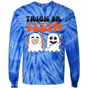 Trick Or Teeth Dental Cute Spooky Dentist Halloween Costume Gift Tie-Dye Long Sleeve Shirt