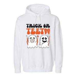 Trick Or Teeth Dental Cute Spooky Dentist Halloween Costume Gift Garment-Dyed Fleece Hoodie