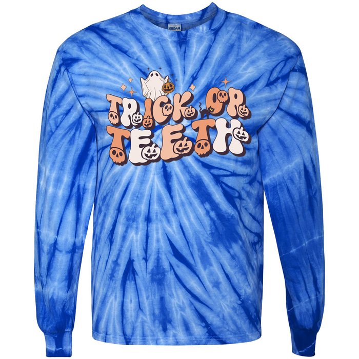 Trick Or Teeth Dentist Halloween Spooky Dental Hygienist Gift Tie-Dye Long Sleeve Shirt