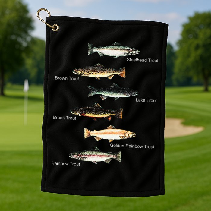 Types Of Trout Fish Species Collection Fishing Golf Towel