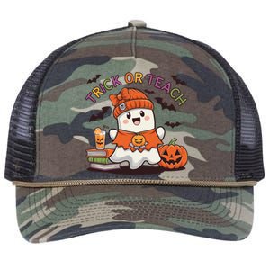 Trick Or Teach Back To School Cute Ghost Halloween Teachers Gift Retro Rope Trucker Hat Cap