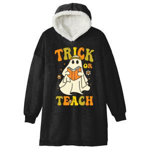 Trick or Teach Groovy Halloween Retro Floral Ghost Teacher Hooded Wearable Blanket