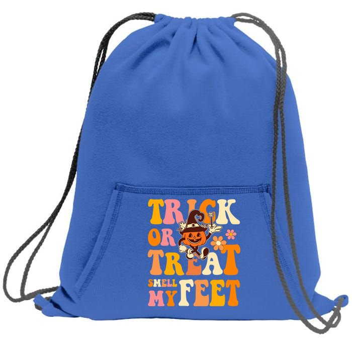 Trick Or Treat Smell My Feet Groovy Retro Halloween Pumpkin Gift Sweatshirt Cinch Pack Bag