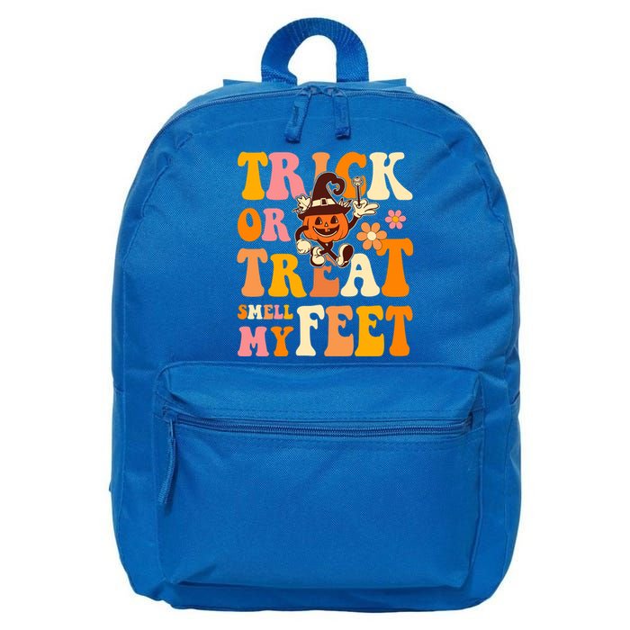 Trick Or Treat Smell My Feet Groovy Retro Halloween Pumpkin Gift 16 in Basic Backpack